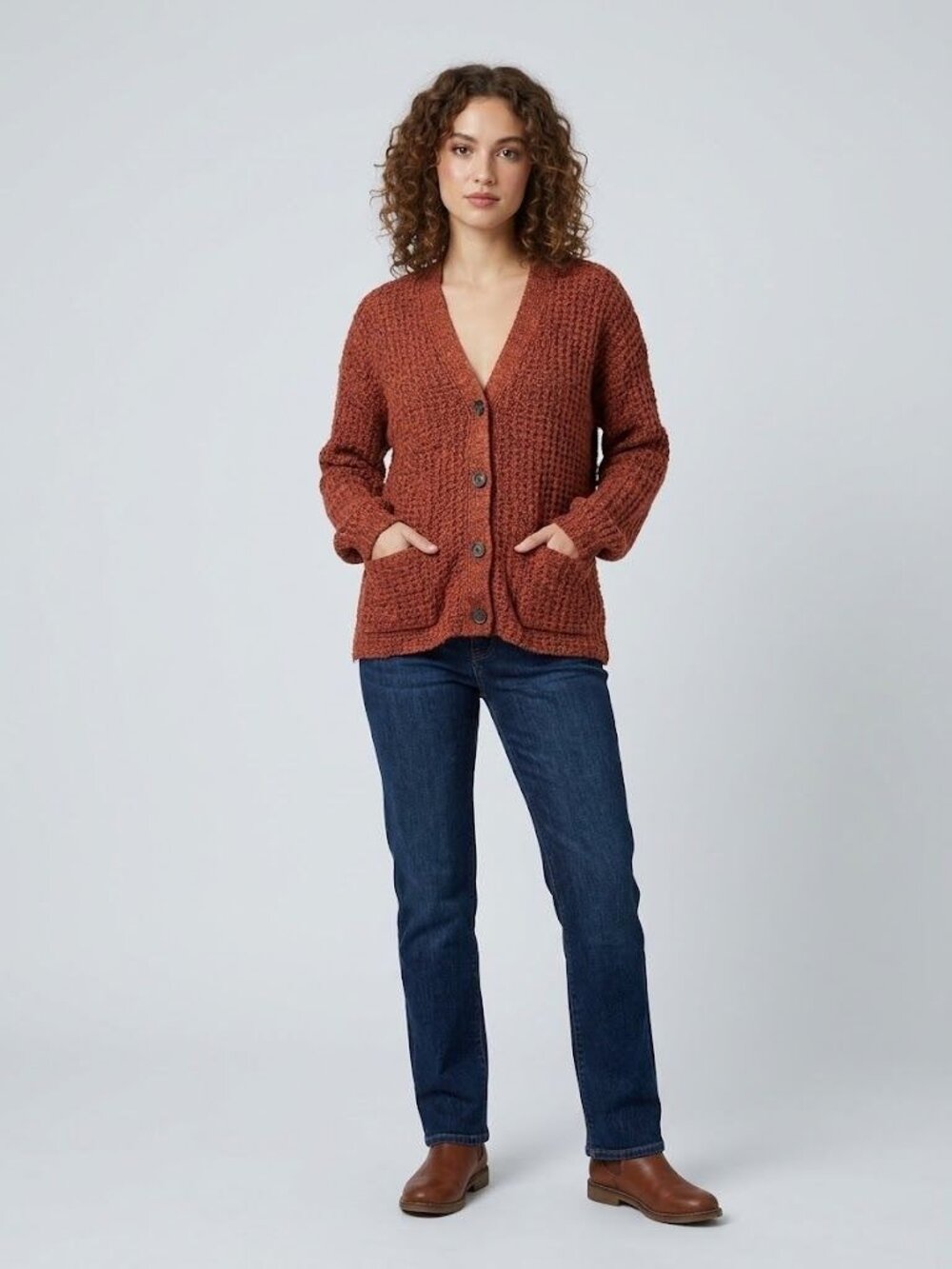 American Eagle Womens Cardigan Sweater S Rust Orange Chunky Knit Button Front